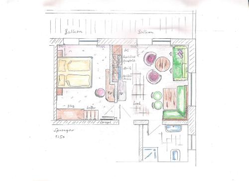 a sketch of a floor plan of a house at Haus Alpina in Häselgehr