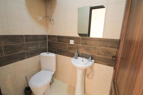 a bathroom with a toilet and a sink at Skier's House in Mestia