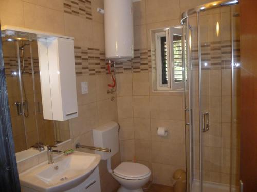 a bathroom with a toilet and a sink and a shower at Vesna Pag Potočnica in Borovići