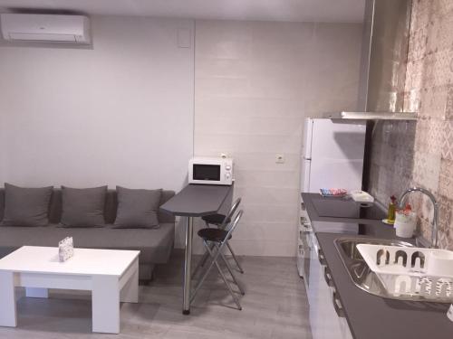 ハランディージャ・デ・ラ・ベラにあるApartamento San Miguel N.3のソファとキッチン付きの小さなアパートメントです。