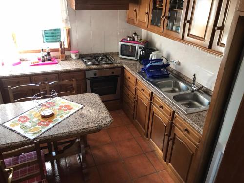 cocina con fregadero y encimera en Douro vineyards and Mountains, en Urgueira