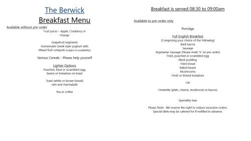 a screenshot of the beagle breakfast menu at The Berwick - Over 40's Only in Blackpool