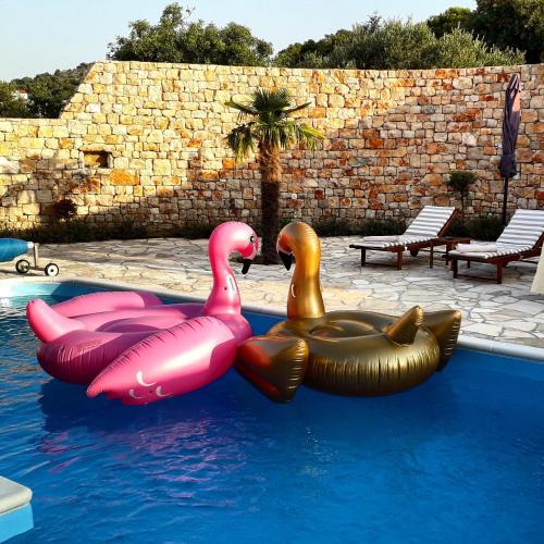 three rubber ducks in the water in a pool at Villa Roza Murter in Murter