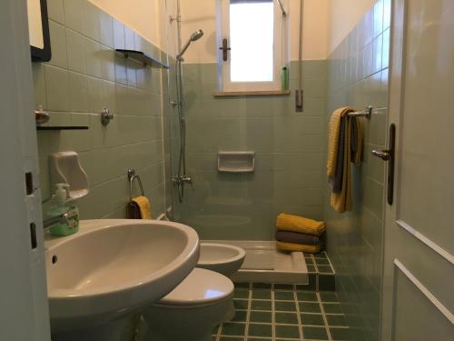 een badkamer met een wastafel, een toilet en een douche bij Dimora in collina in Monopoli
