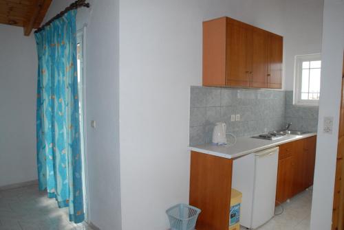 uma cozinha com um lavatório e uma bancada em Apollo em Kavos