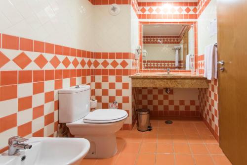 a bathroom with a toilet and a sink and a mirror at Alfagar Alto da Colina in Albufeira