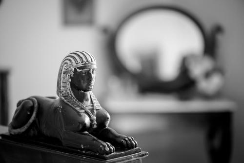 a statue of anubis sitting on a table at Le Rossay in Saint-Clément-de-la-Place