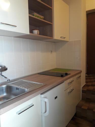 a kitchen with a sink and a counter top at Small apartment Merica in Novalja