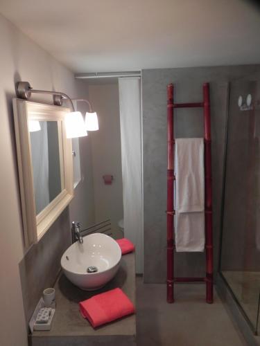 a bathroom with a red ladder next to a sink at La Bastide des Vasses "Le Loft" in Cucuron