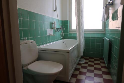 uma casa de banho com um WC, uma banheira e um lavatório. em Hotel Aveny Bed & Breakfast em Gävle