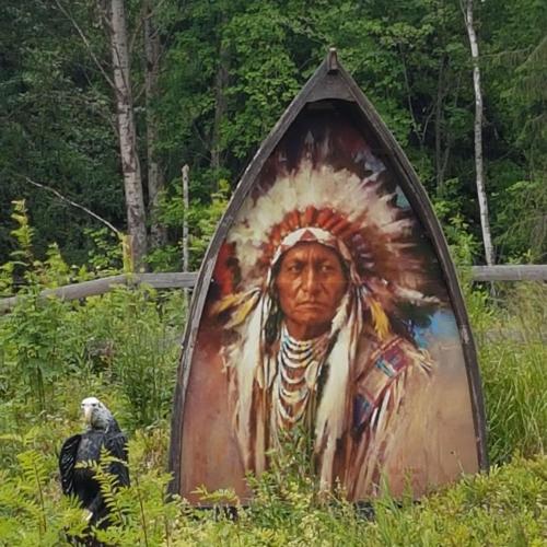 a painting of a native american man and a bird at Guesthouse Torppa in Korkeakoski