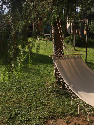 a hammock tied to a tree in a yard at Siedem Łanów in Wünschelburg