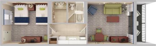 a floor plan of a room with a bathroom at Sea Crest Oceanfront Resort in Myrtle Beach
