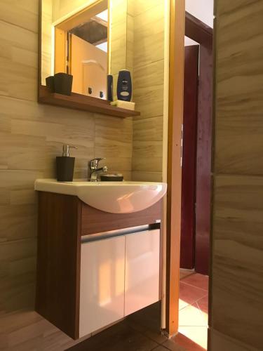 a bathroom with a sink and a mirror at Ammirevole -MOON- Apartment in Visoko