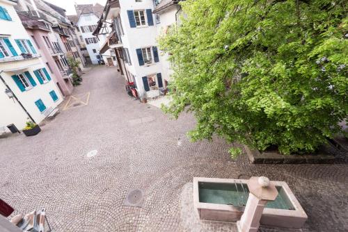 an empty street with a pool in the middle of it at Ferienhaus Altstadt CH-Rheinfelden in Rheinfelden