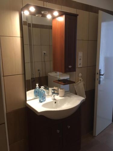 a bathroom with a sink and a mirror at Kovács apartman in Balatonberény