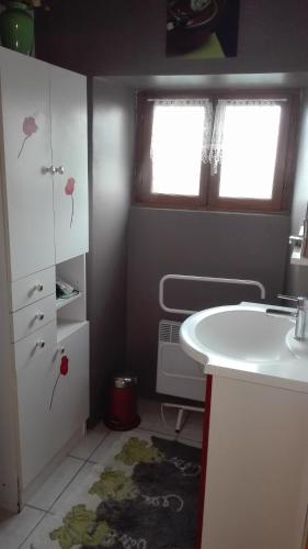 une salle de bain avec un lavabo blanc et une fenêtre dans l'établissement Gite de charme au coeur de la Bourgogne, à Santigny