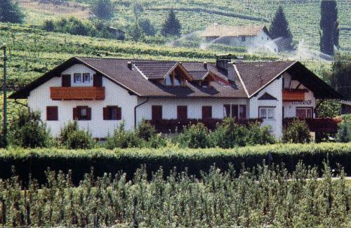 a house in the middle of a field of crops at Hotel Villnerhof in Egna