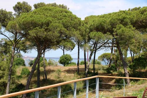 a view from the deck of a house with trees at Quinta Tagus in Costa da Caparica