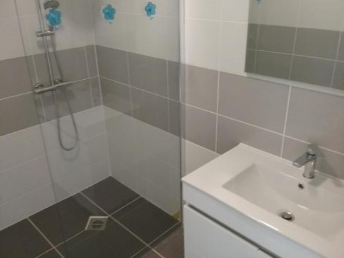 une salle de bain avec douche et lavabo dans l'établissement Grimaud Golfe de St Tropez Var Côte d'Azur, à Grimaud