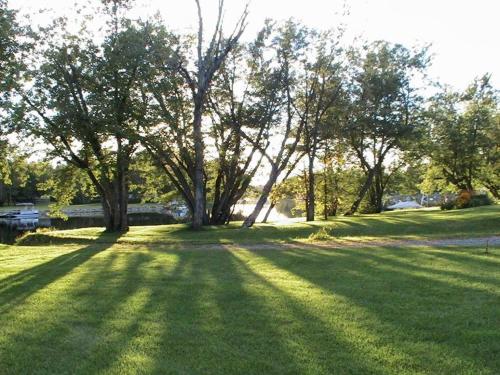 a large grassy field with trees in the background at Le Reflet de la Rivière B&B in Weedon-Centre