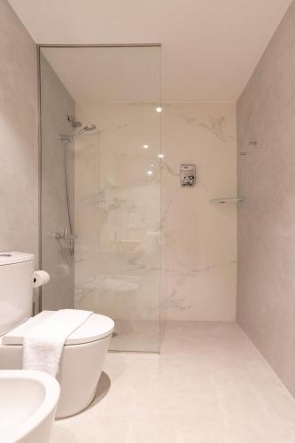 a bathroom with a shower with a toilet and a sink at Pazo de Esposende in Esposende