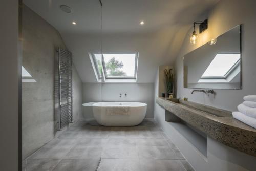 a bathroom with a tub and a sink and skylights at The Elements Lodge in Pettigoe