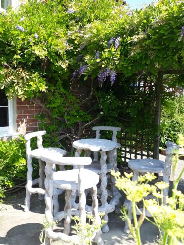 a group of chairs and tables in a garden at Morland in Burrowbridge