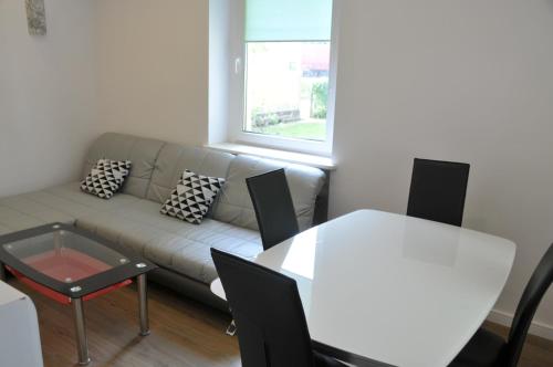 a living room with a couch and a table at Apartamenty Centrum Słupsk in Słupsk