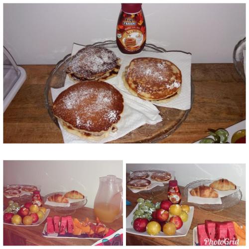 two pictures of two donuts on a table with fruit at Bed Nonnonino in Porto Cesareo