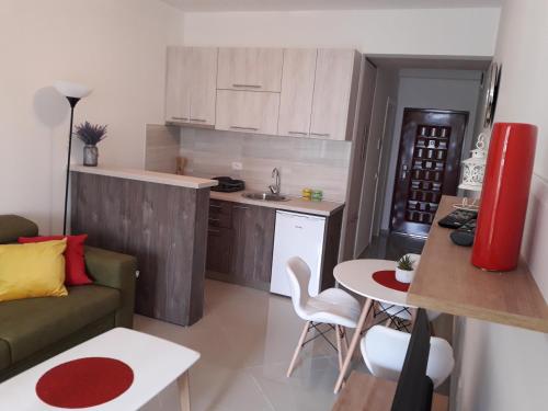 a kitchen and living room with a couch and a table at Apartman Nina in Bar