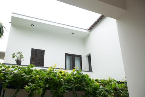 a white house with plants on the side of it at Yen villa Hội An in Hoi An