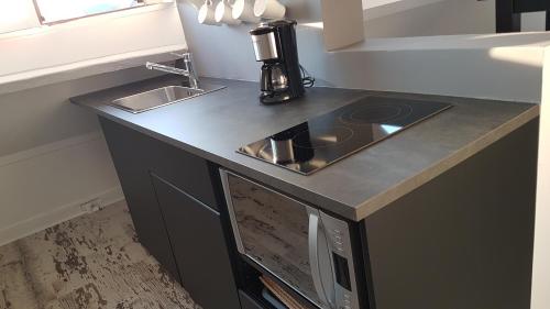 Il comprend une cuisine équipée d'un évier et d'une cuisinière. dans l'établissement Residence H Royal climatisé WIFI, à Mers-les-Bains