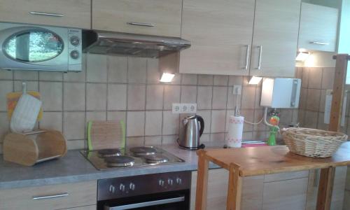 a kitchen with a stove and a counter top at FeWo Sonnenblume in Daun