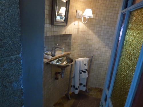 ein Bad mit einem Waschbecken und einem Spiegel in der Unterkunft Chateau de Laric in Chabestan