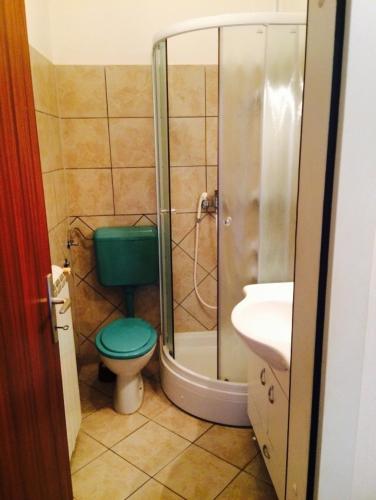 a bathroom with a green toilet and a sink at Apartman Lovor with free, secure parking in Medulin