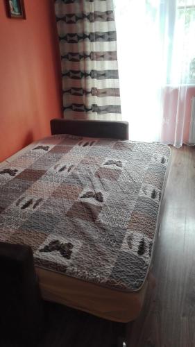 a bed in a room with a blanket on it at Noclegi Zlota Gorka in Polańczyk