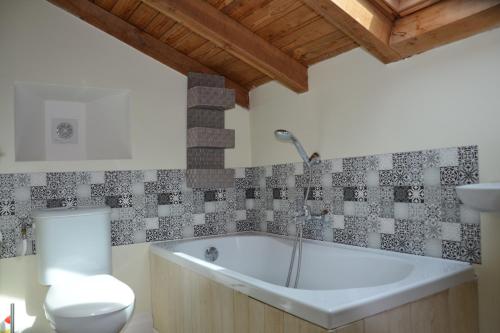 a bathroom with a tub and a toilet at Le Mathi in Fumel