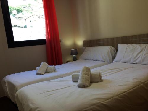 two twin beds in a bedroom with a window at P&C Areny in Canillo