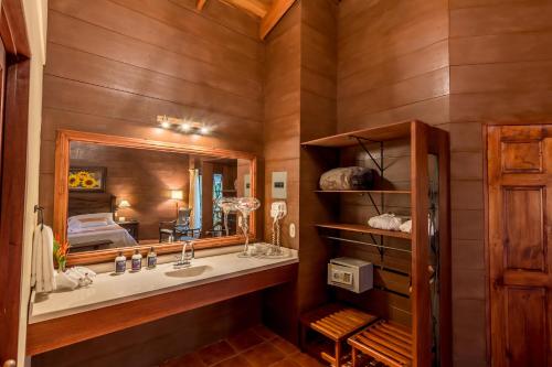 a bathroom with a sink and a mirror at Hotel El Silencio del Campo in Fortuna