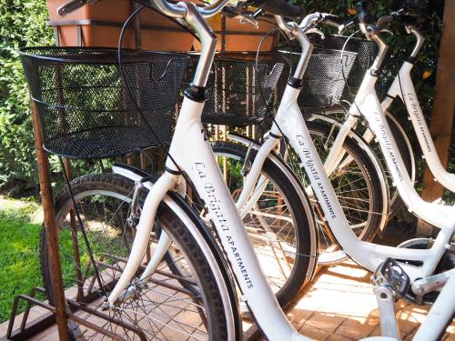 un grupo de bicicletas estacionadas una al lado de la otra en La Brigata Apartments Orange House, en Cavallino-Treporti