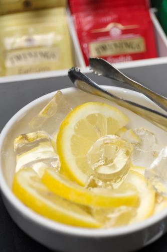 a plate of food with lemon slices and ice at City Hotel & Suites in Foligno