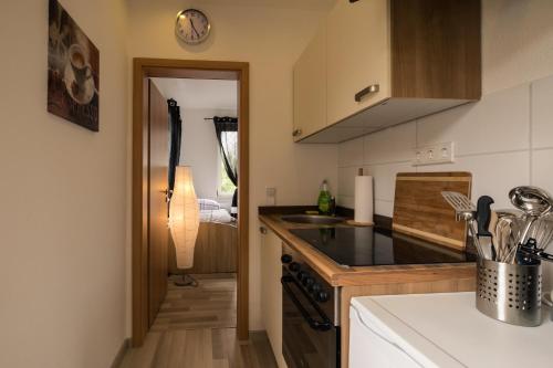 a kitchen with a sink and a stove top oven at Zimmervermietung Vock in Eschwege