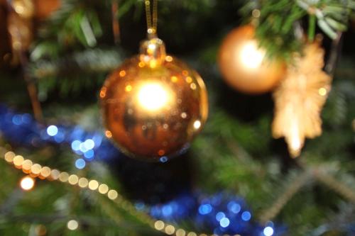 a christmas ornament hanging from a christmas tree at Villa Wellness Homes in Mötz