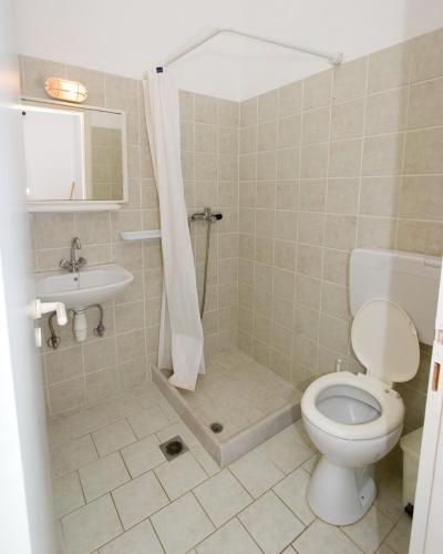 a bathroom with a shower with a toilet and a sink at Soile Georgia in Loutra Edipsou