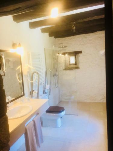 a bathroom with a toilet and a sink at Posada La Torre de La Quintana in Liendo