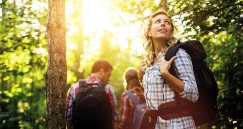 a group of people walking through a forest at Victor's Seehotel Weingärtner Bostalsee in Bosen-Eckelhausen