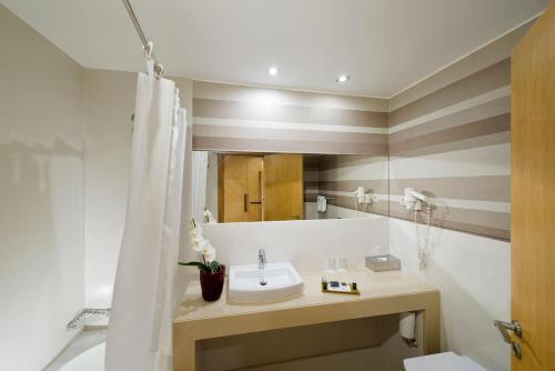 a bathroom with a sink and a mirror at Penafiel Park Hotel & Spa in Penafiel