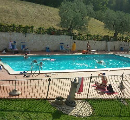 a large swimming pool with people in it at Agriturismo Isola Verde in SantʼUrbano