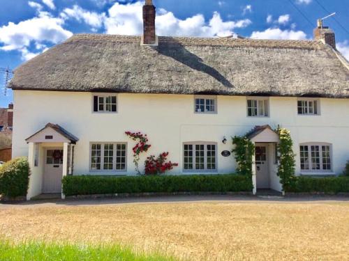 a white house with a thatched roof at The Cottage Studio in Wool